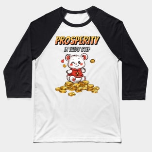 Prosperity's Golden Path: Hand-Drawn Chinese Character Cartoon Baseball T-Shirt